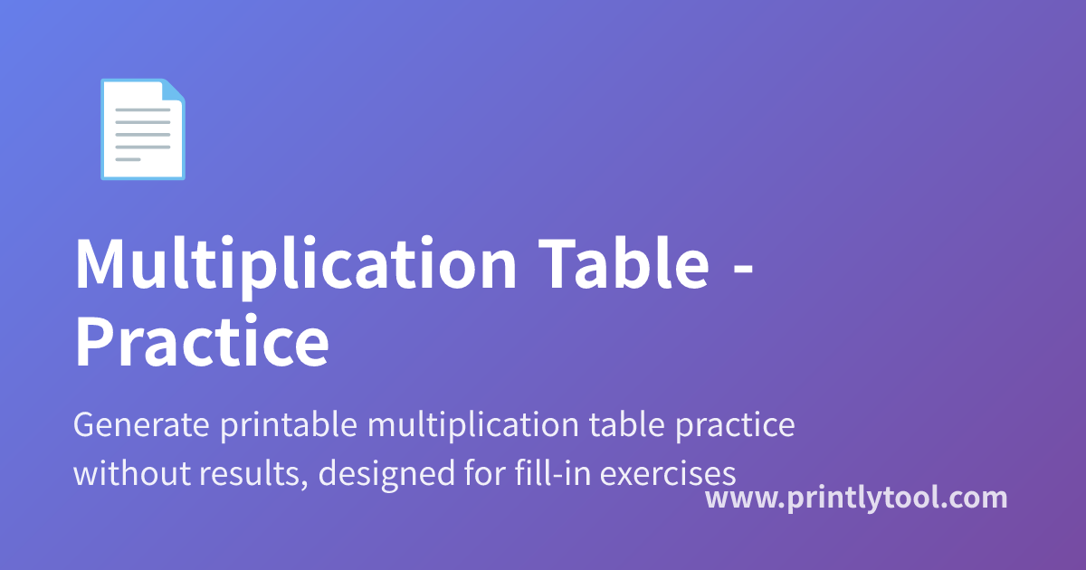 Free Multiplication Table Practice - Online Generator Printable ...
