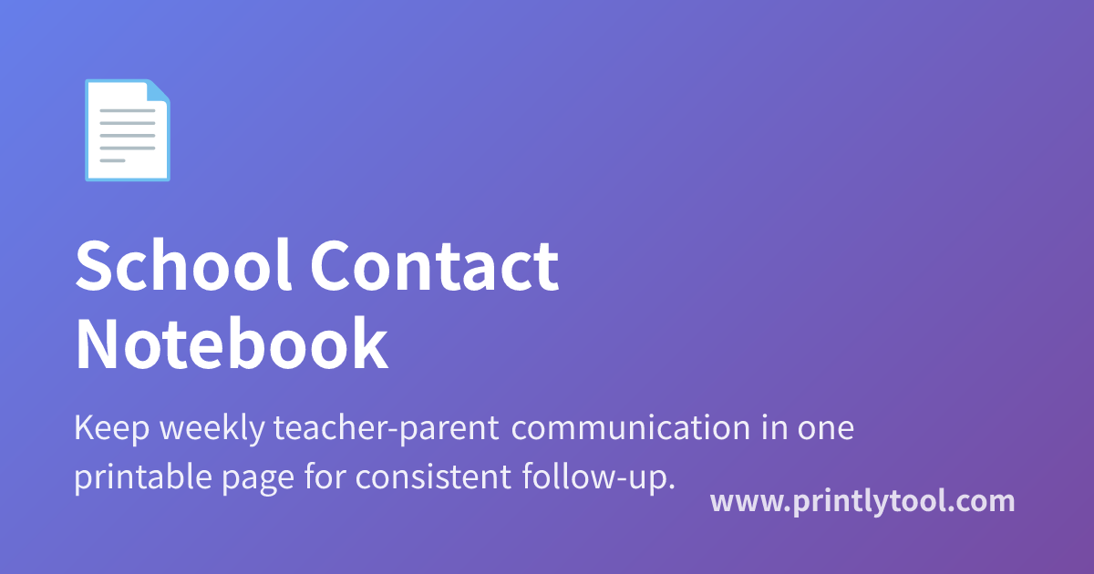 Contant Notebook Example Free School Contact Notebook Template - Weekly Home-School ...