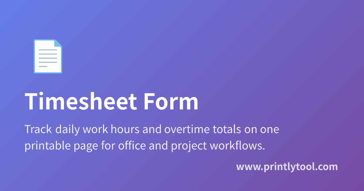 Timesheet Input Form Example Free Timesheet Form Template - Monthly Work Hours and Overtime Log
