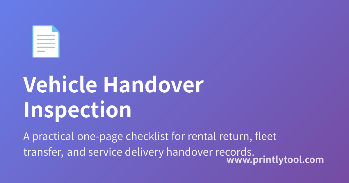 Hand Over Inspection Checklist Free Vehicle Handover Inspection Template - Car Condition Checklist