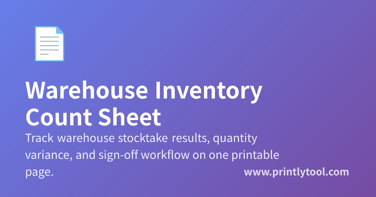 Free Warehouse Inventory Count Sheet Template (A4/Letter) - SKU ...