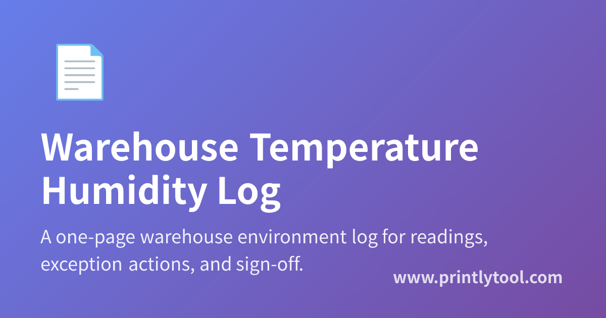 Free Warehouse Temperature Humidity Log Template - Environment Check Sheet