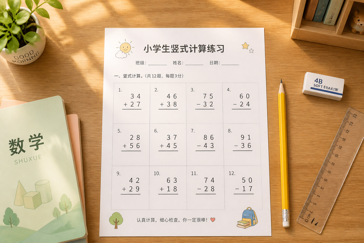 小学数学竖式练习纸指南:算术纸模板免费打印(含加减乘除专项练习技巧)