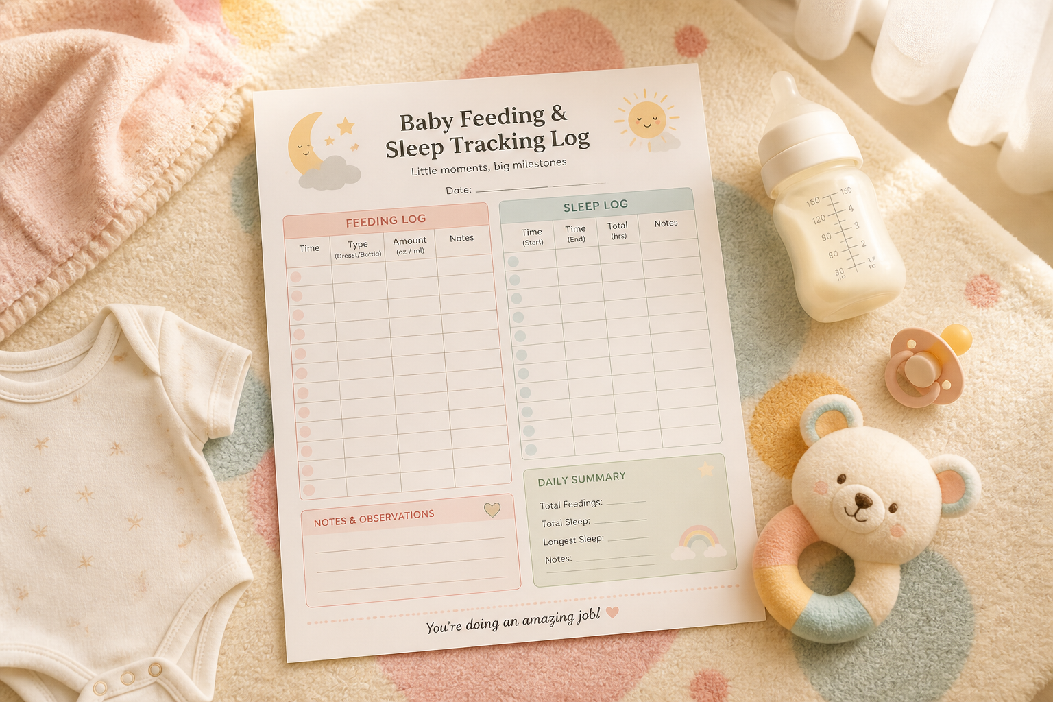 Newborn Baby Feeding, Sleep & Diaper Log: The Ultimate Printable Tracker Bundle for New Parents (Free Templates)
