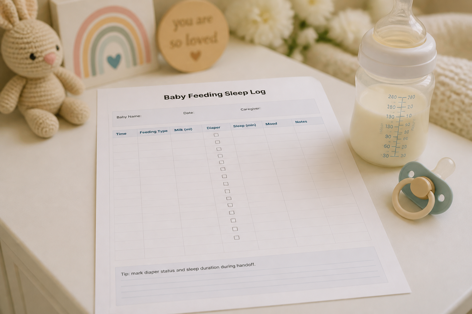 Baby feeding sleep log template online generator
