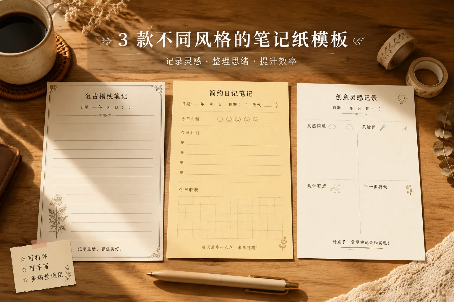 手账纸模板免费打印:怀旧、极简、创意三种笔记纸风格对比与选择指南