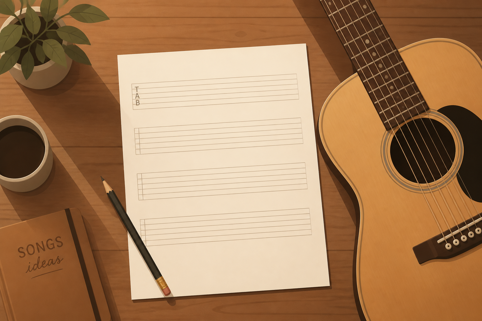 Free Printable Guitar Tab Paper: Blank Tablature Sheets for Songwriting, Transcription & Practice