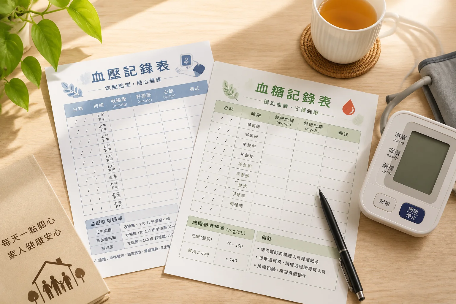 血壓記錄表免費列印：銀髮族三高健康管理必備工具，血糖追蹤表、症狀記錄表、用藥記錄範本一次完整下載列印