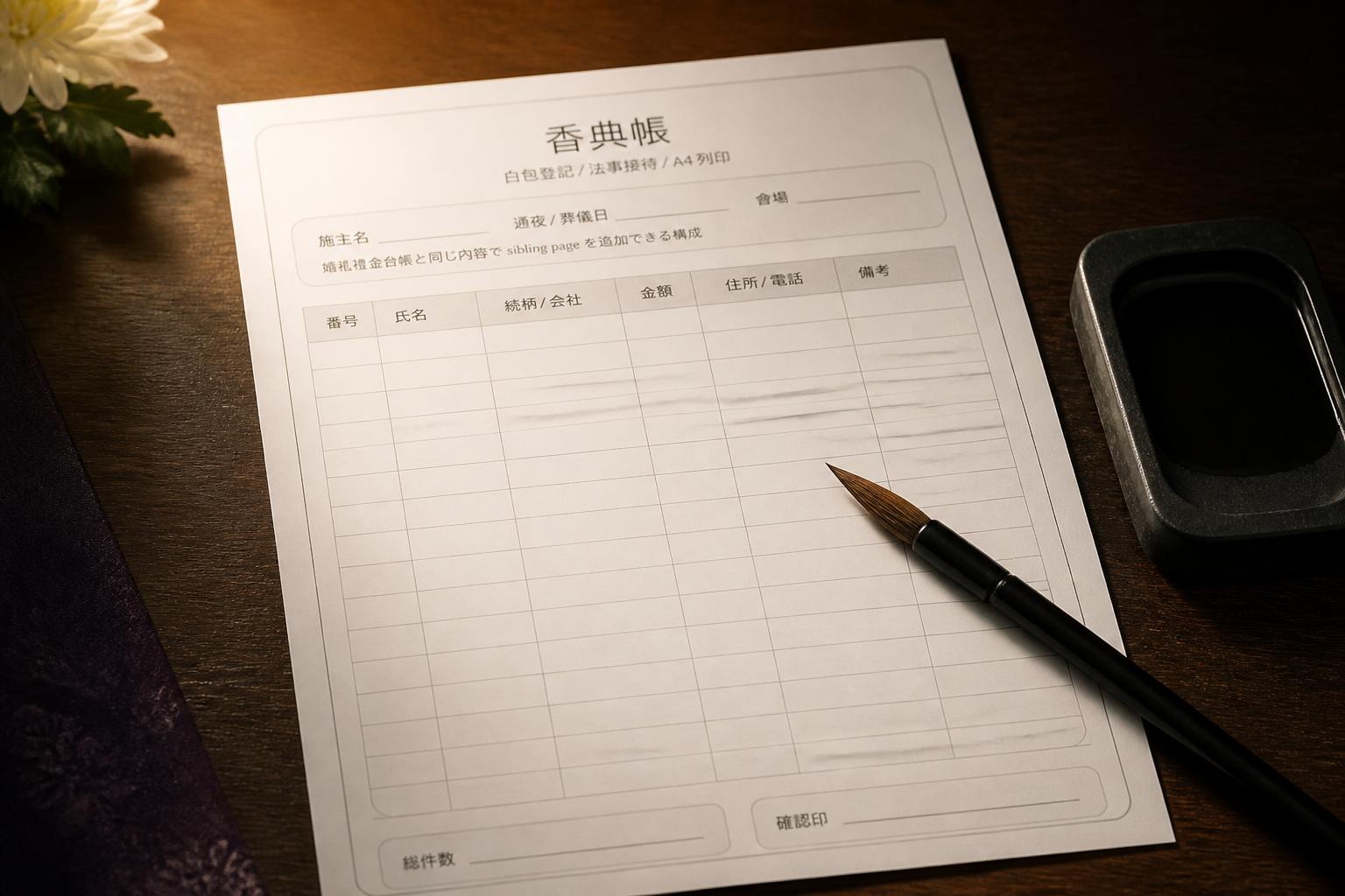 香典帳範本線上生成