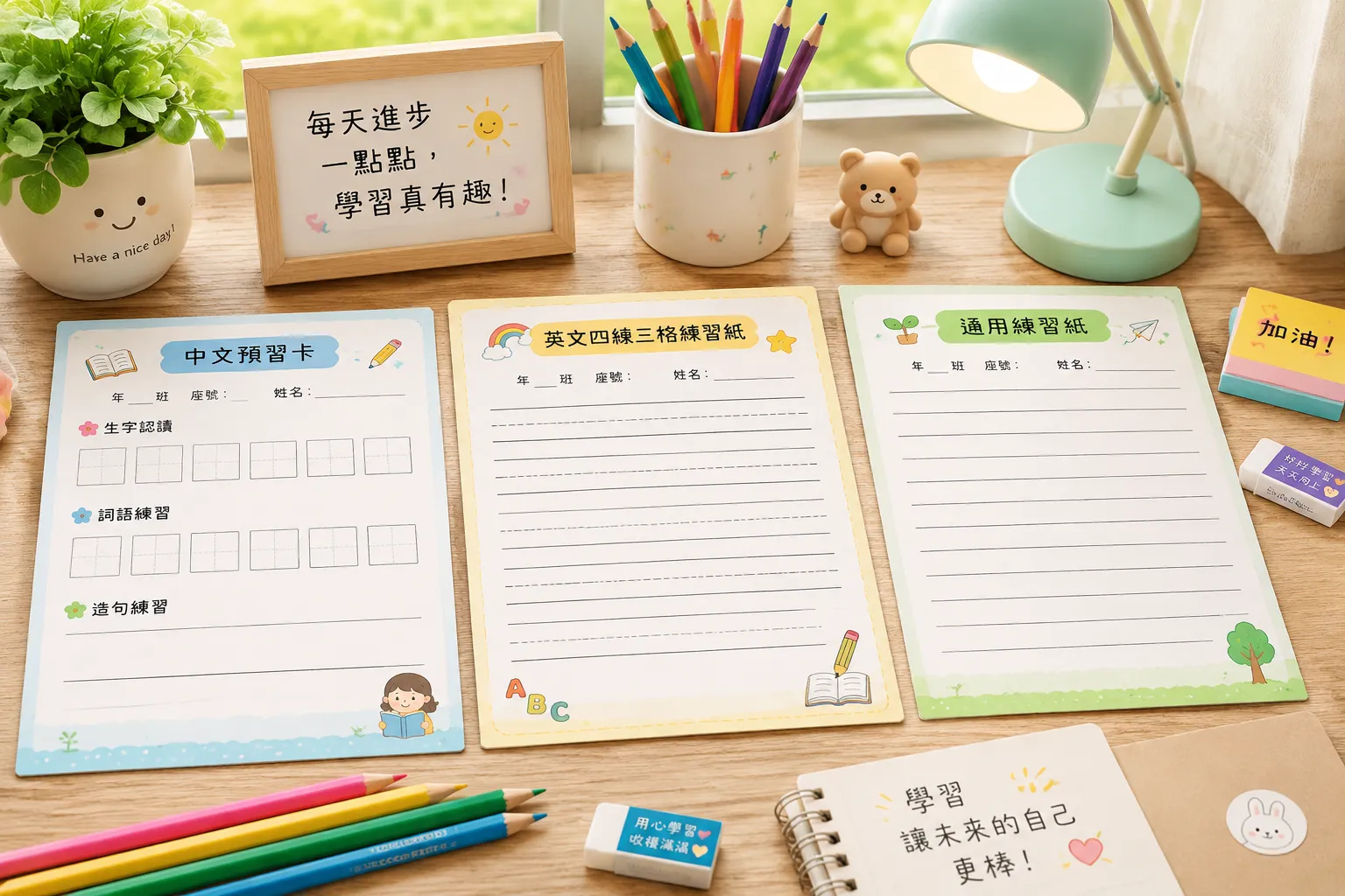 國語預習單和英文作業紙範本免費列印:小學生學習輔助三件套