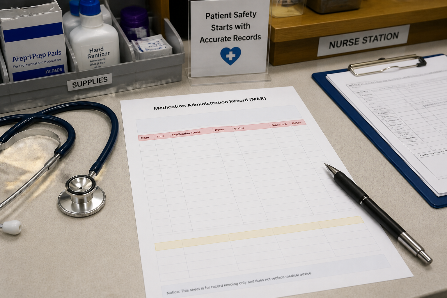 MAR sheet template for professional caregivers