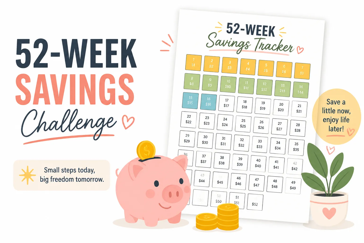 52-Week Money Saving Challenge: Free Printable Trackers to Hit Your Savings Goals