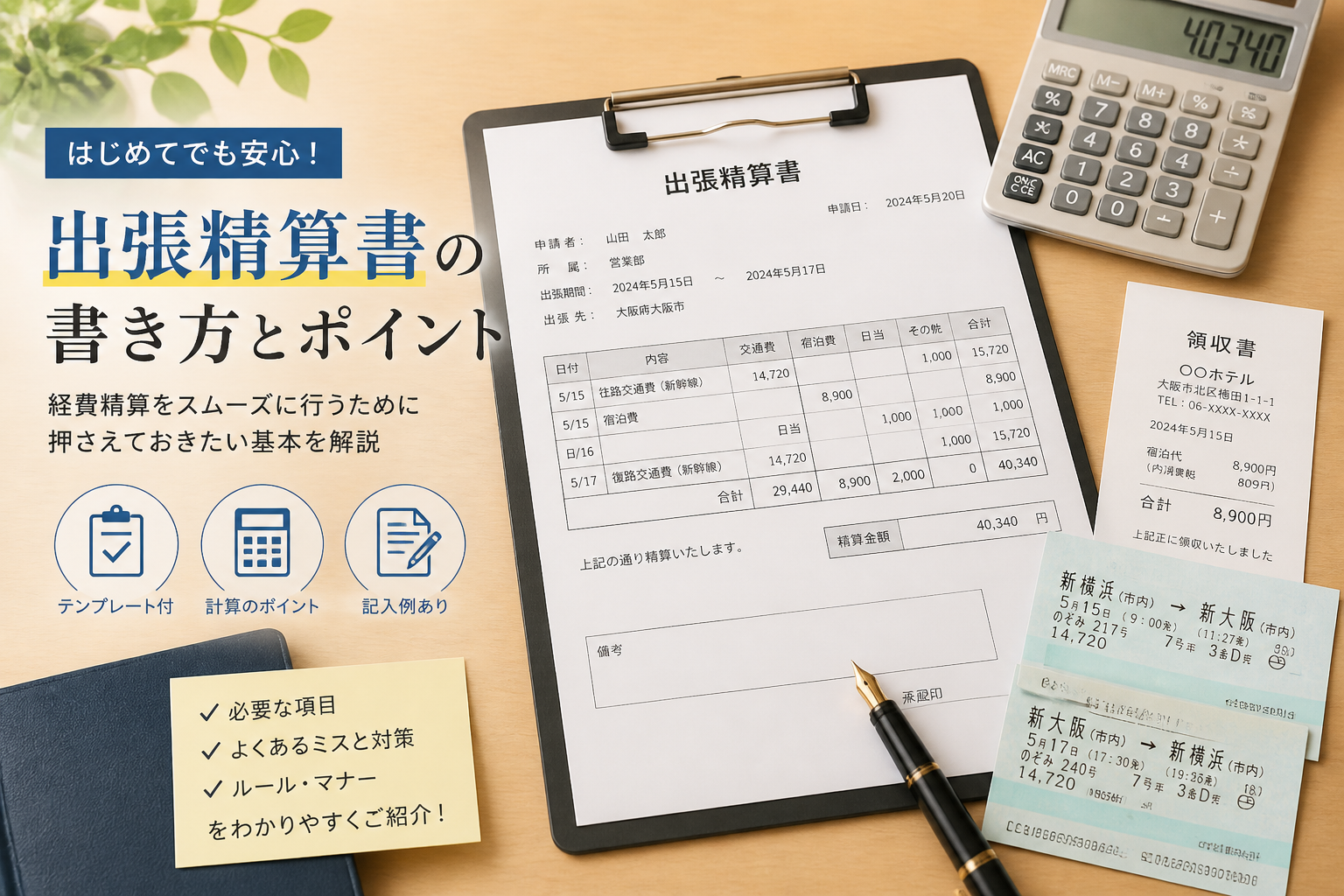 出張旅費精算の完全ガイド：交通費・宿泊費・日当の正しい計算と無料テンプレート