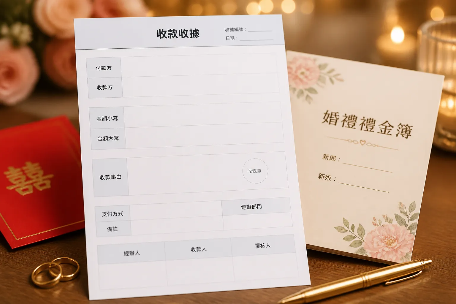 禮金簿與收款收據文檔特寫
