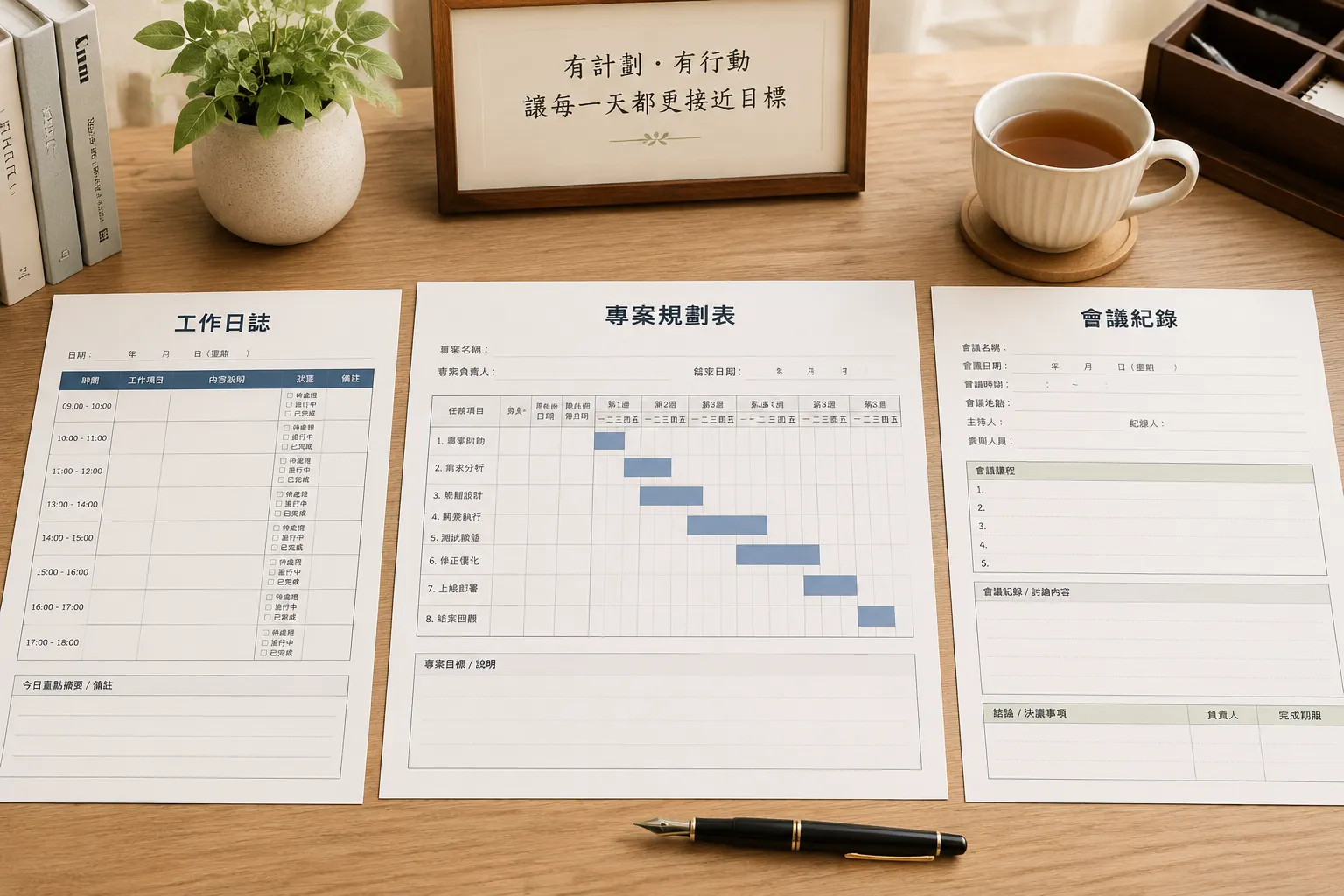 工作日誌和專案規劃表範本免費列印:上班族必備的三張效率管理表單