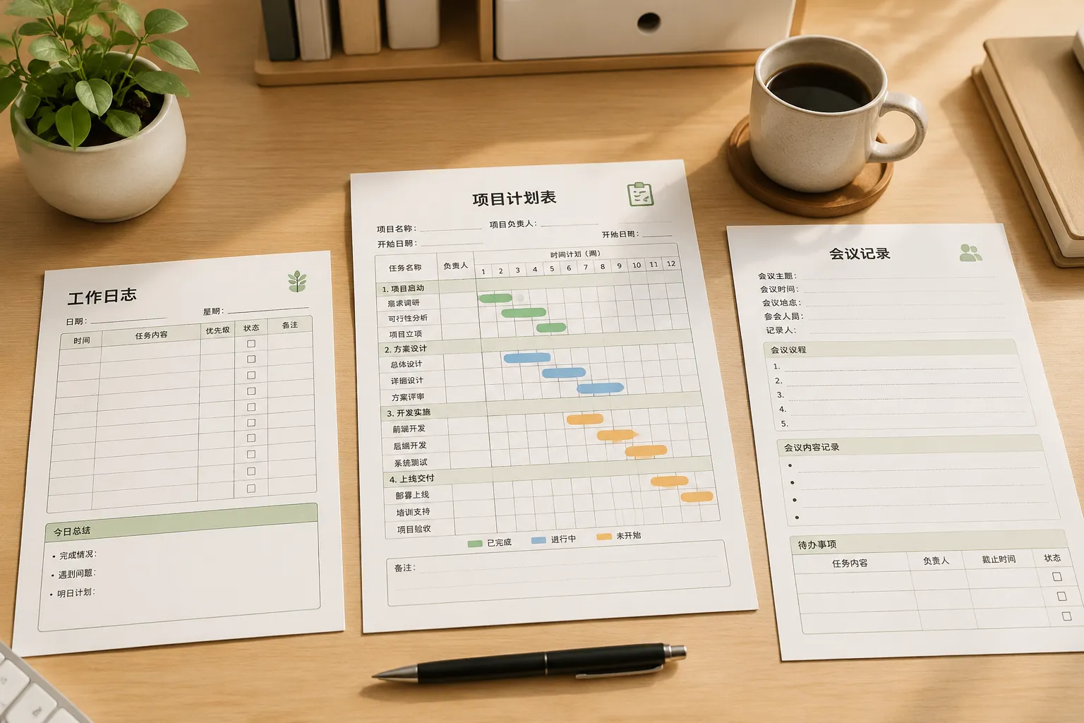 工作日志和项目规划表模板免费打印:上班族必备的三张效率管理表单