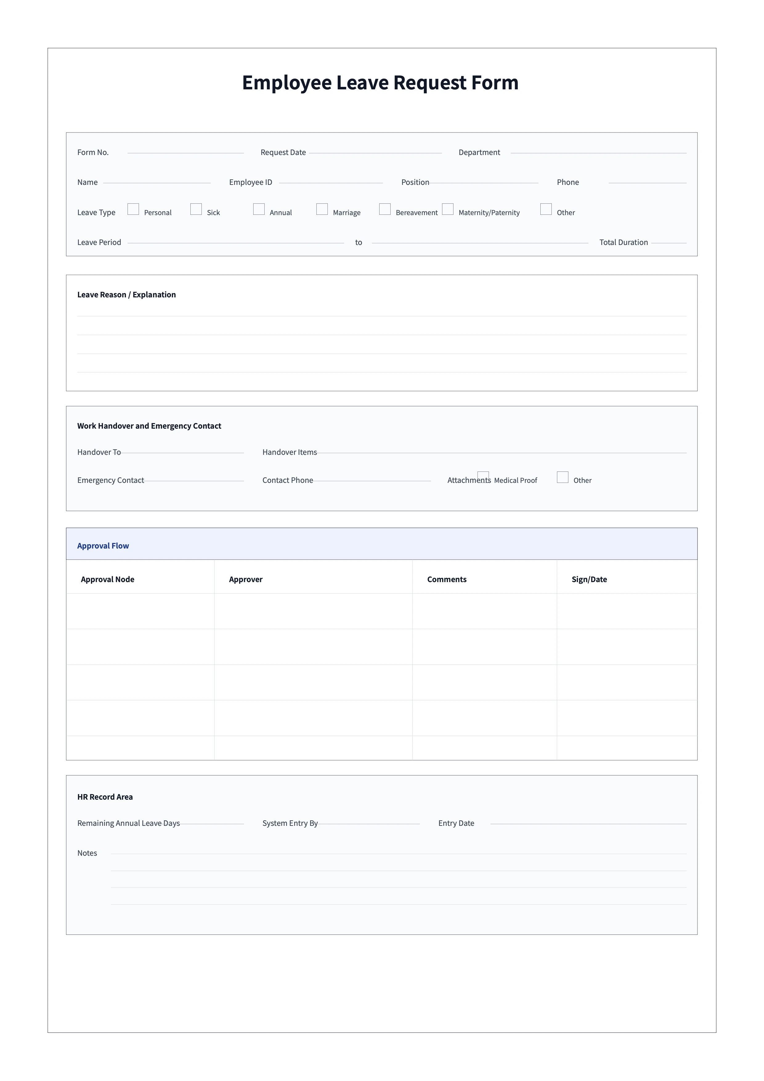 Free Employee Leave Request Form - Leave Approval and HR Record