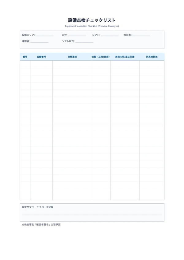無料の設備点検チェックリスト テンプレート