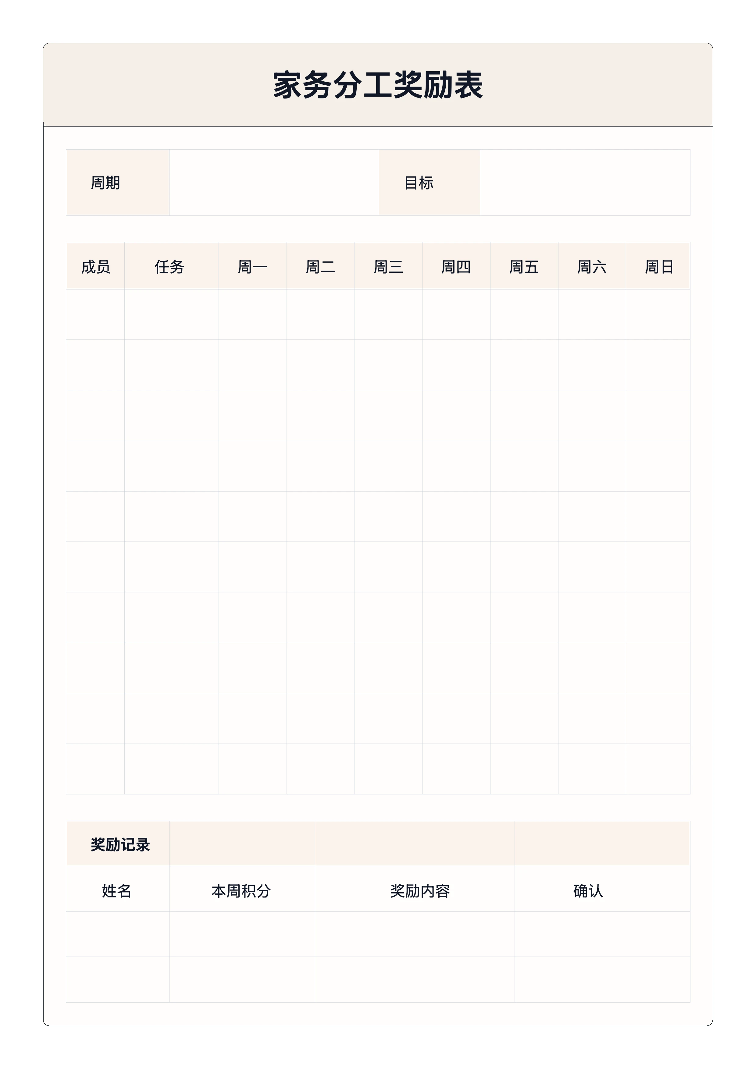 家务分工奖励表示意图