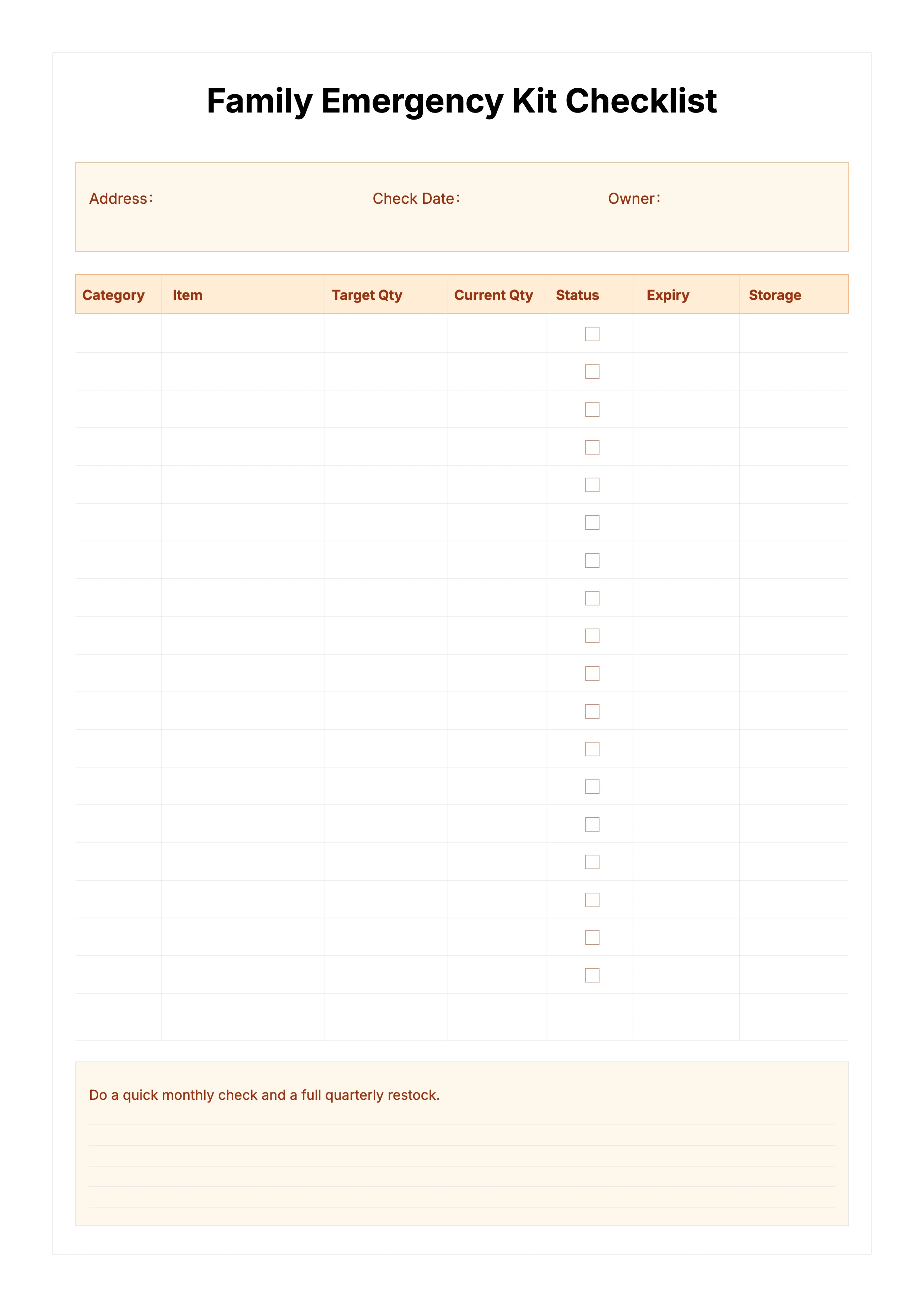 Free Family Emergency Kit Checklist Template - Preparedness Inventory Planner