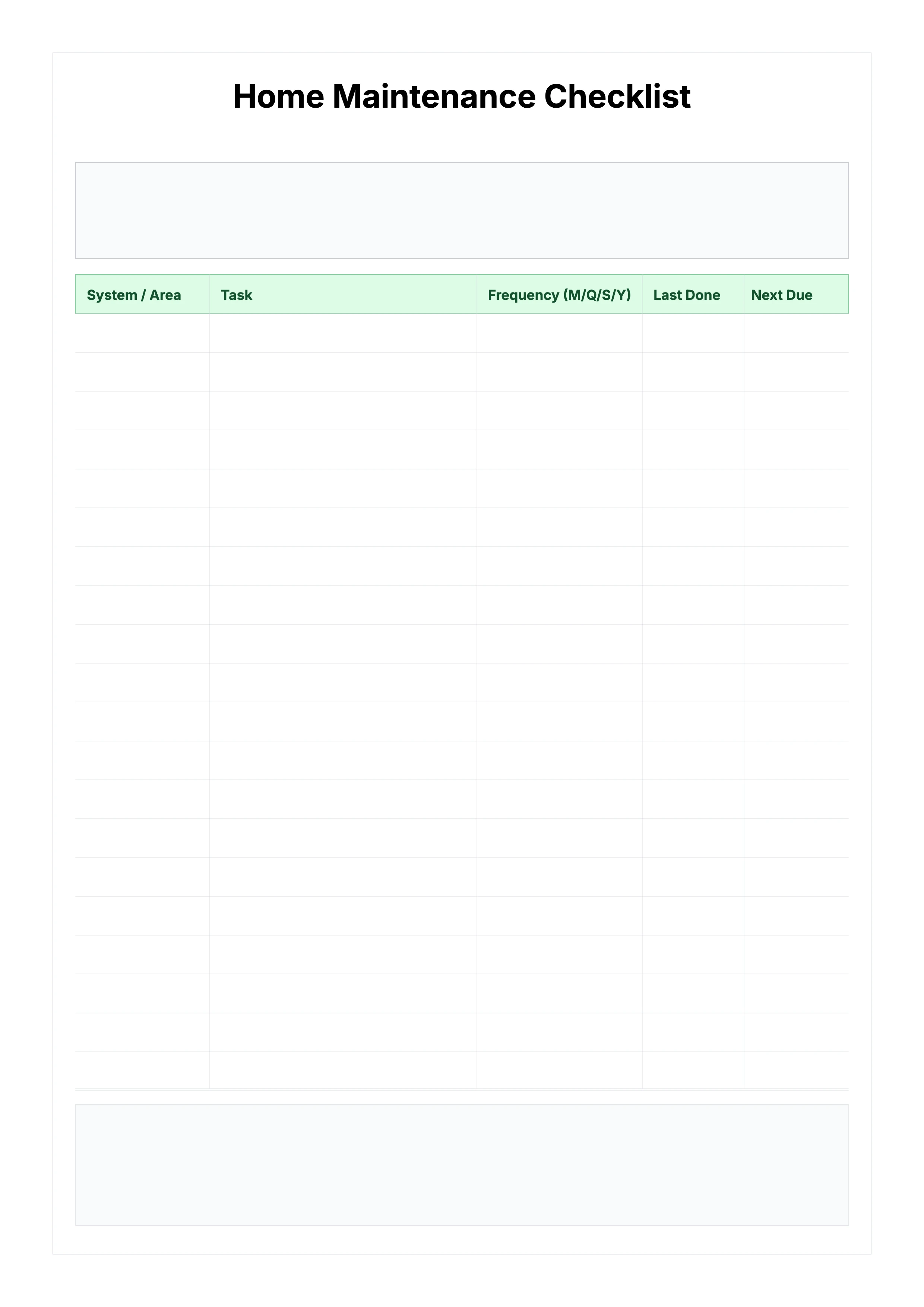 Free Home Maintenance Checklist Template - Preventive Maintenance Planner