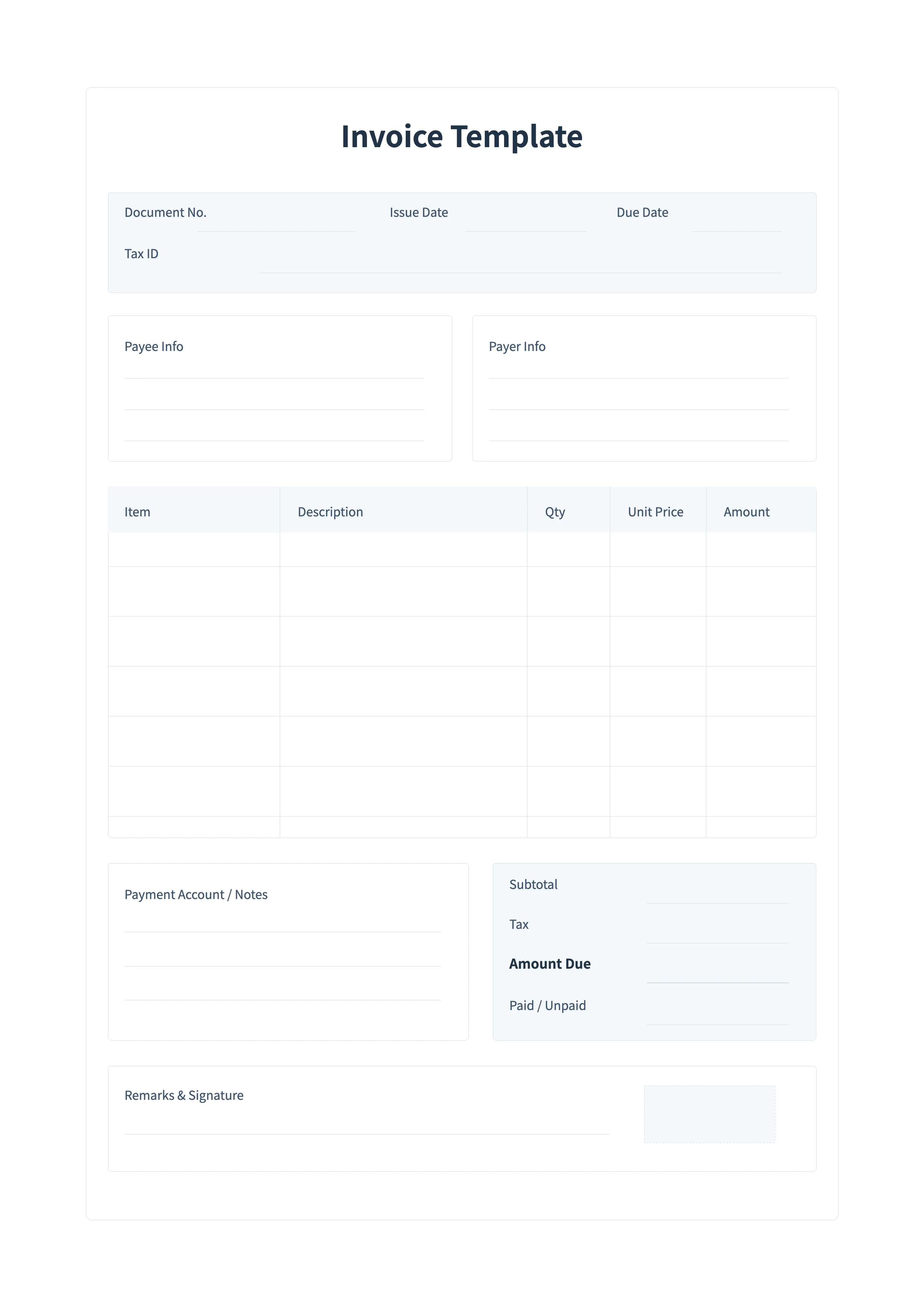 Free Invoice Template - Payment Request Sheet