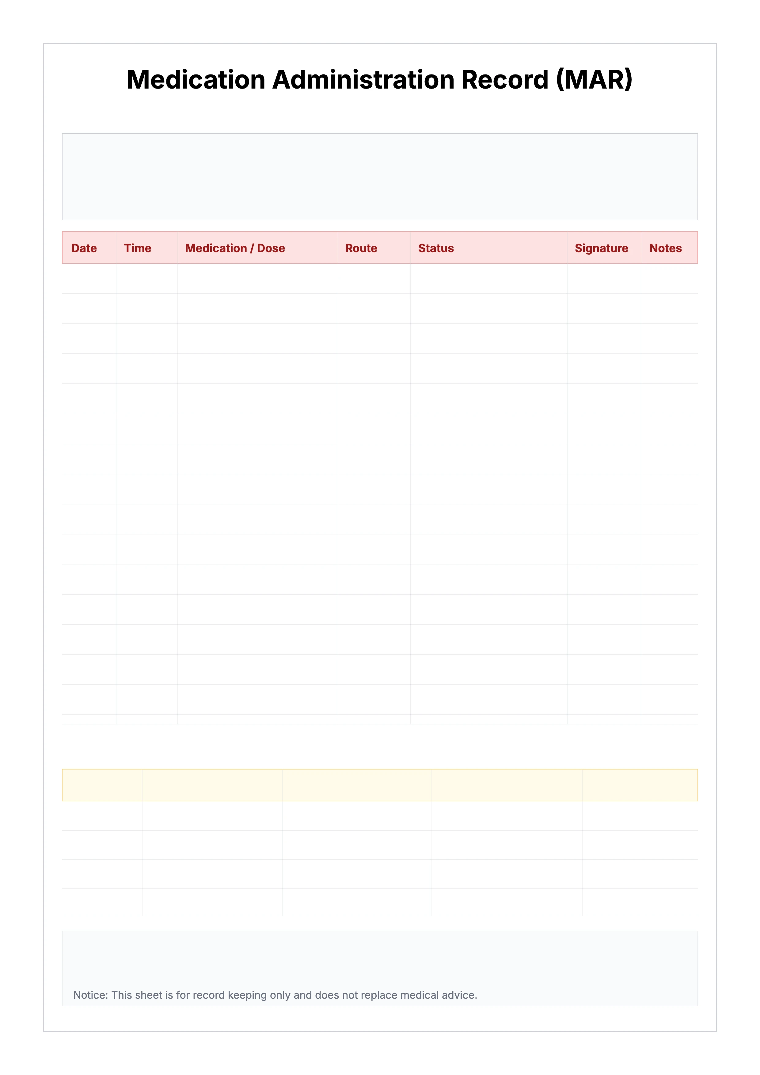 Free Medication Administration Record (MAR) Template