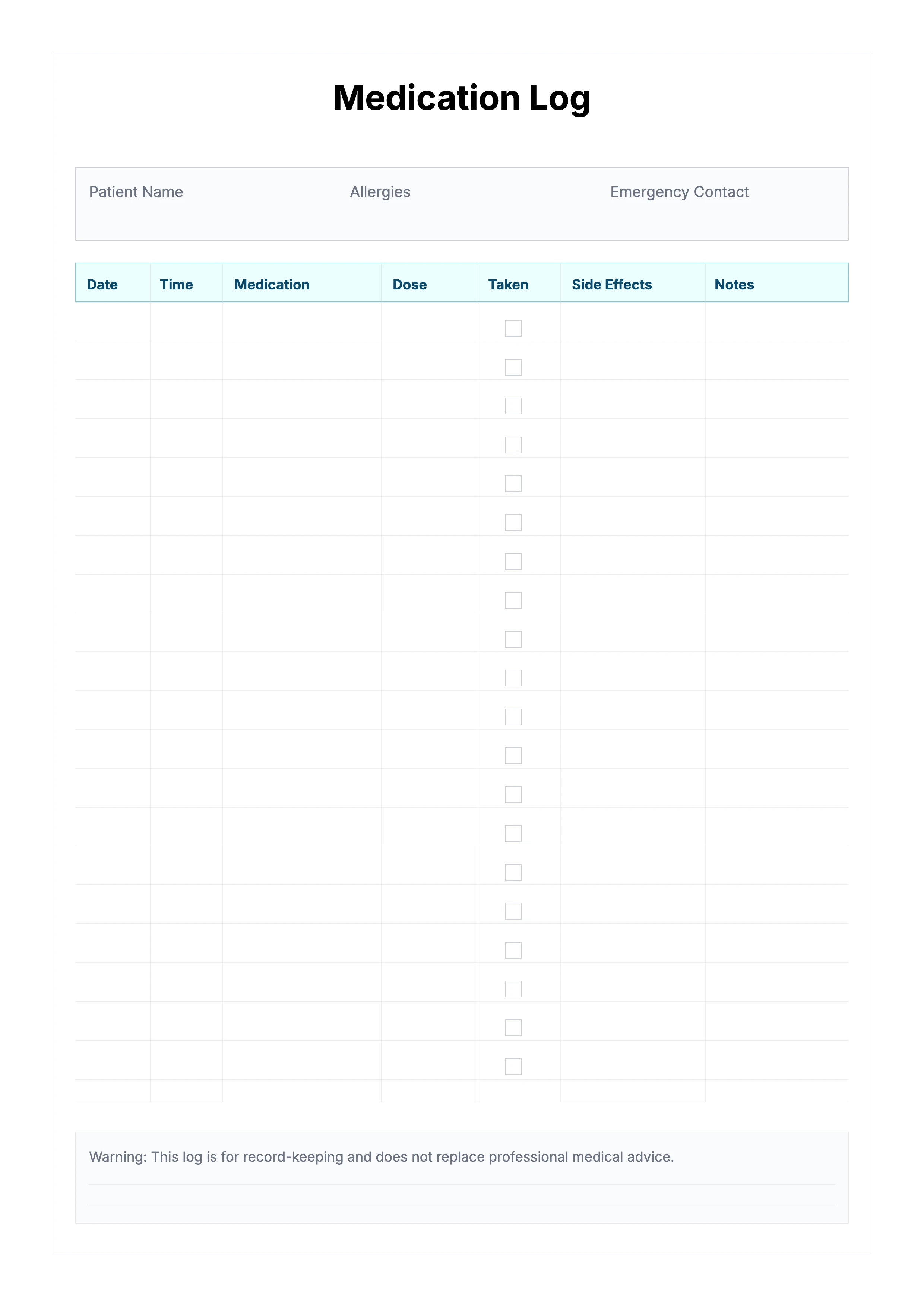 Free Medication Log Template - Dose Tracking Printable