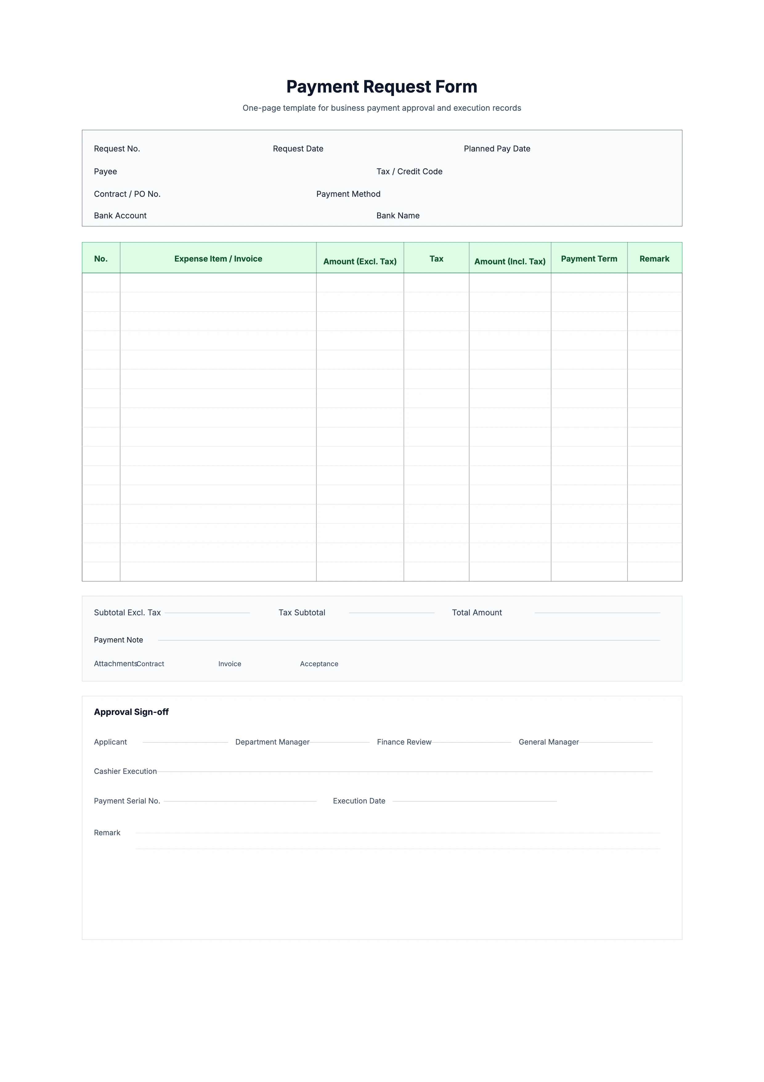 Free Payment Request Form Template - Business Payment Approval Sheet