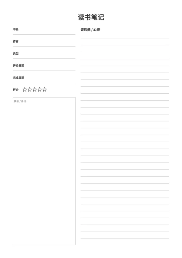 免费读书笔记模板 - 阅读记录与心得