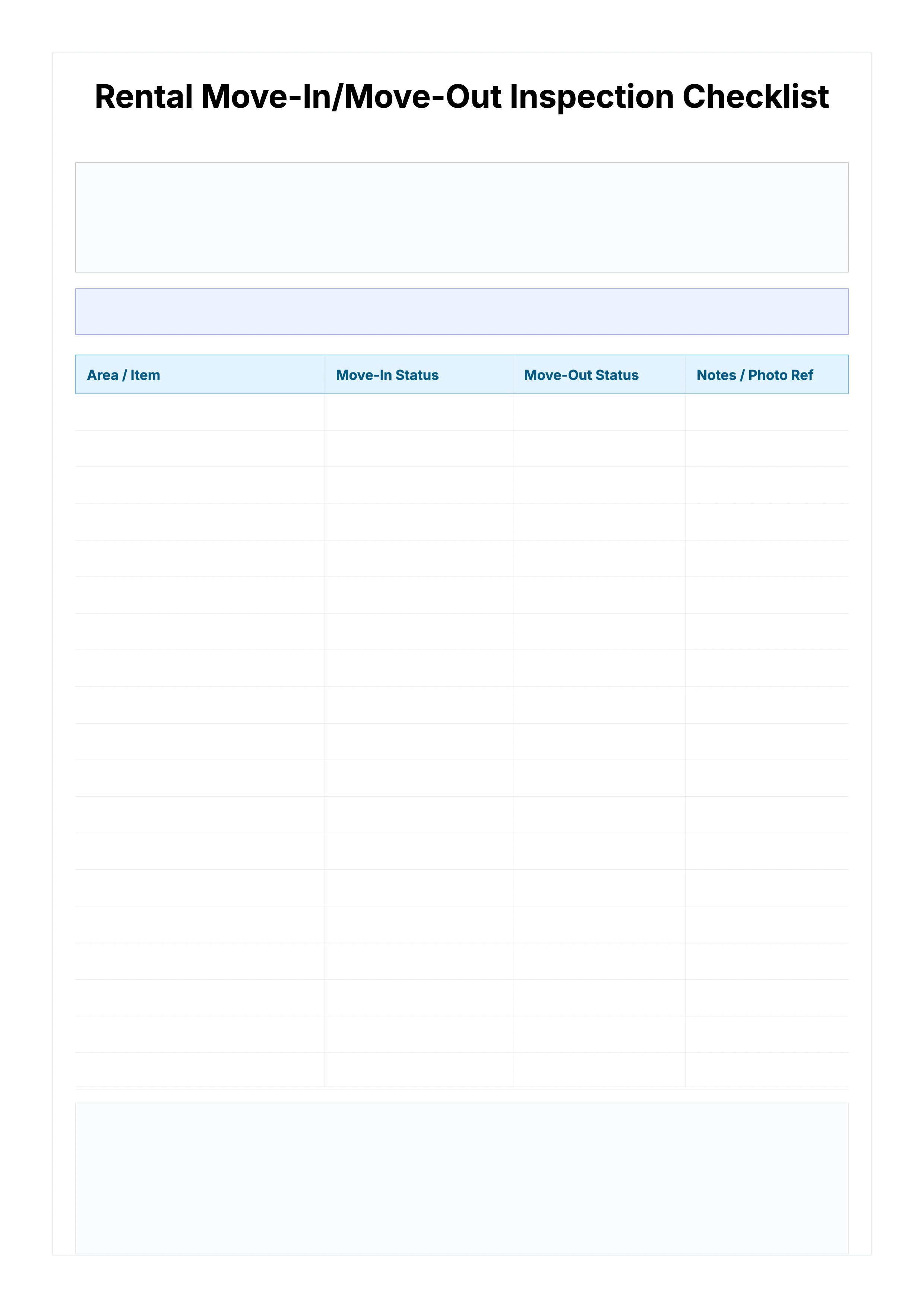 Free Rental Move-In/Move-Out Inspection Checklist Template
