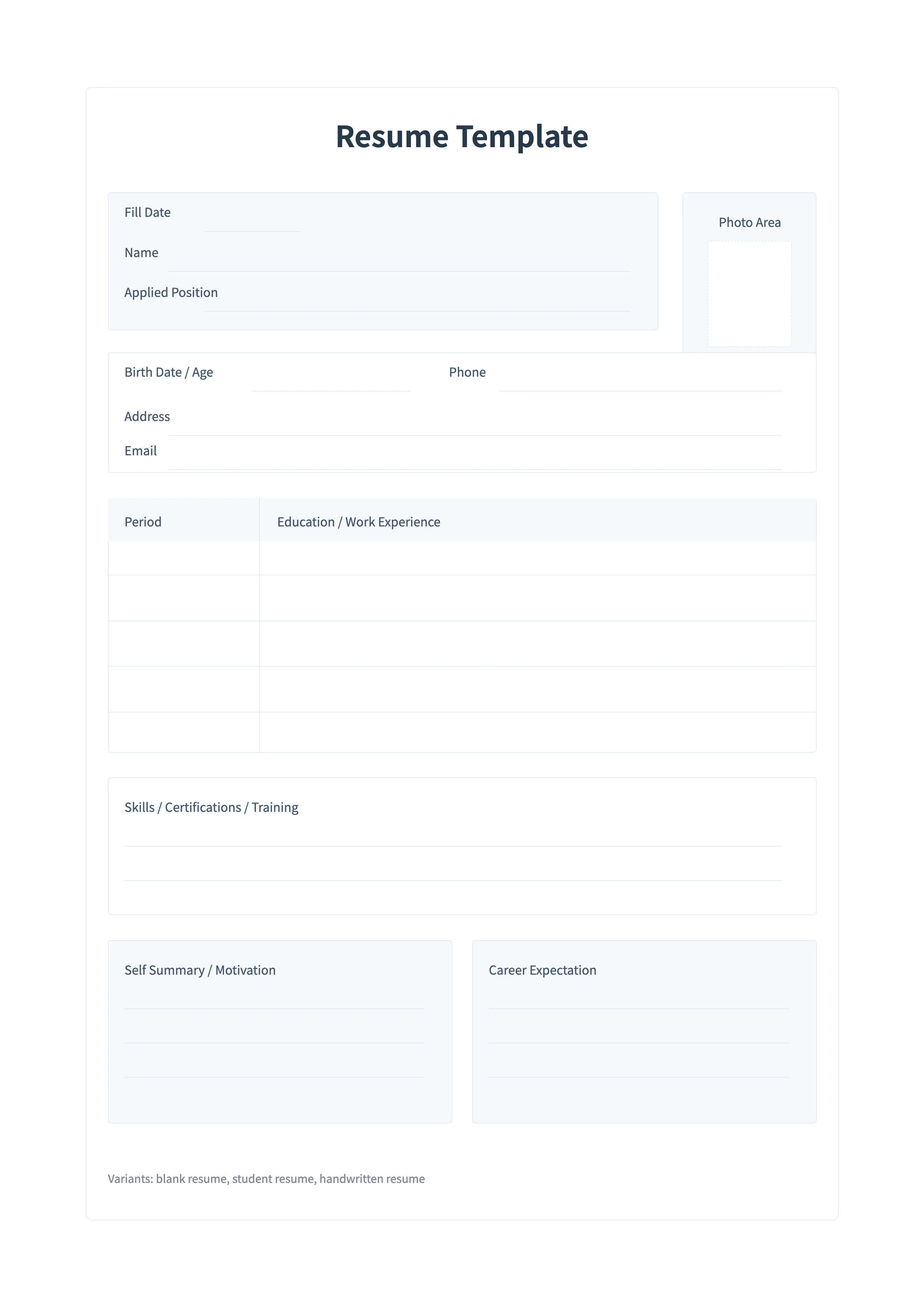 Free Resume Template - Printable Handwritten Resume