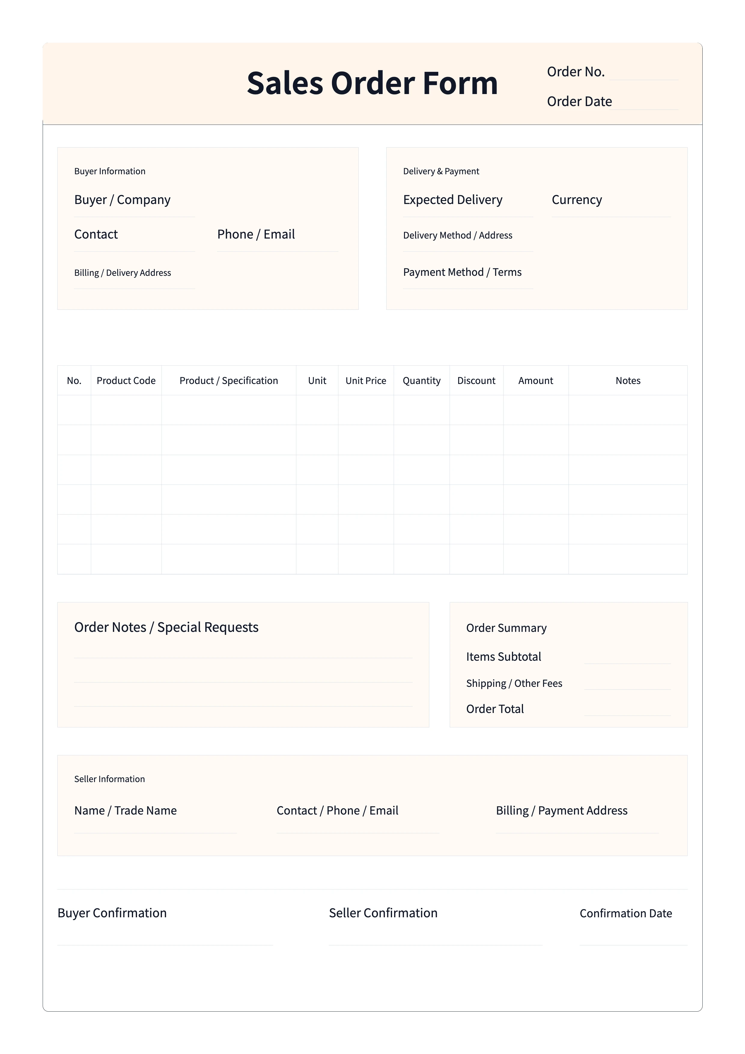 Free Sales Order Form - Printable Customer Order