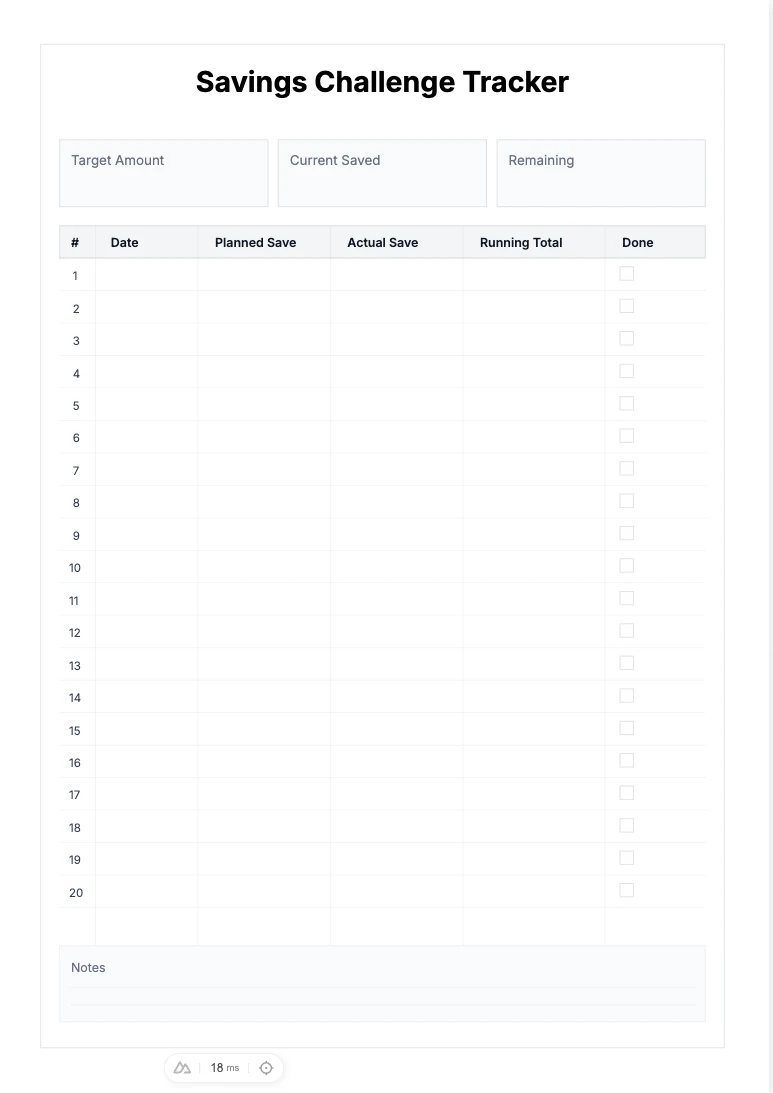 Free Savings Challenge Tracker Template - Goal Planning Printable