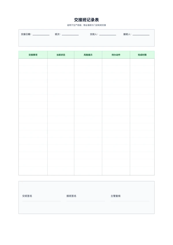 免费交接班记录表模板 - 班组交班追踪打印