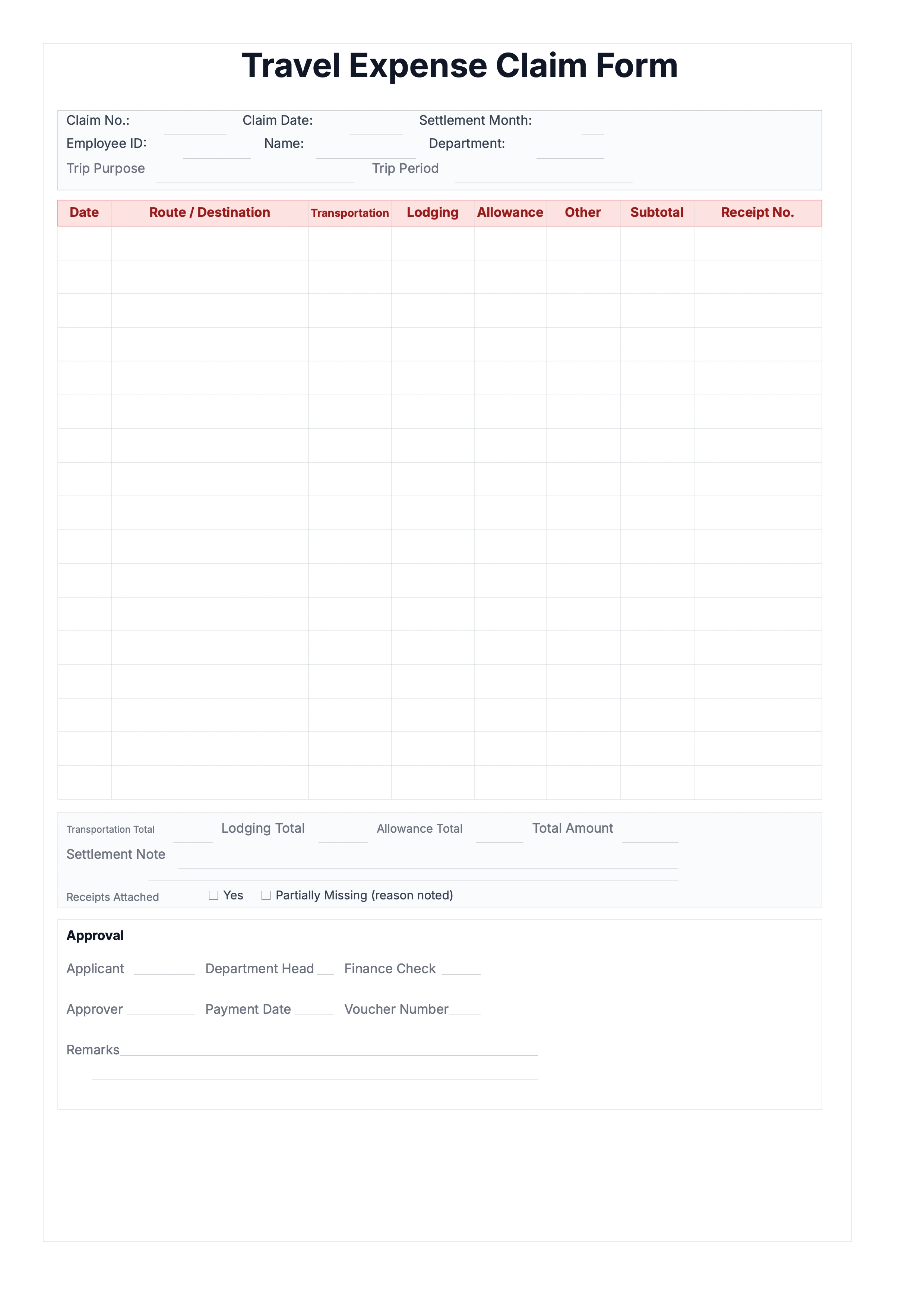 Free Travel Expense Claim Template - Printable Business Trip Reimbursement Form
