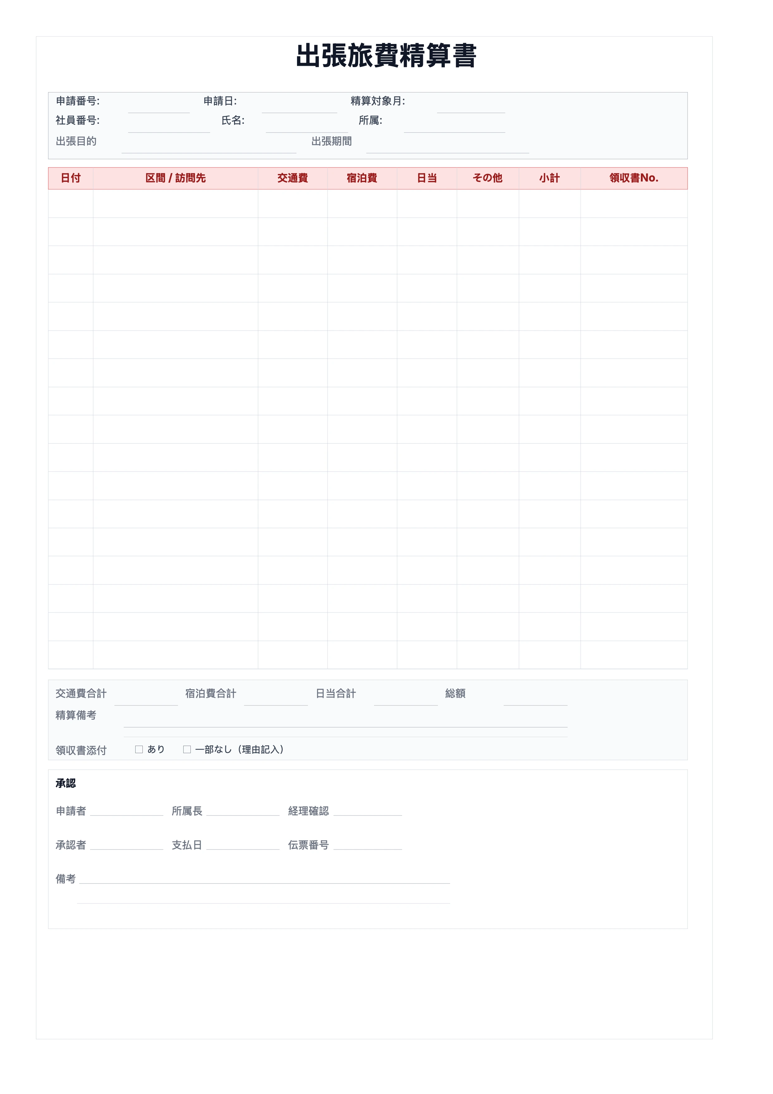 無料 出張旅費精算テンプレート - 交通費宿泊費精算シート